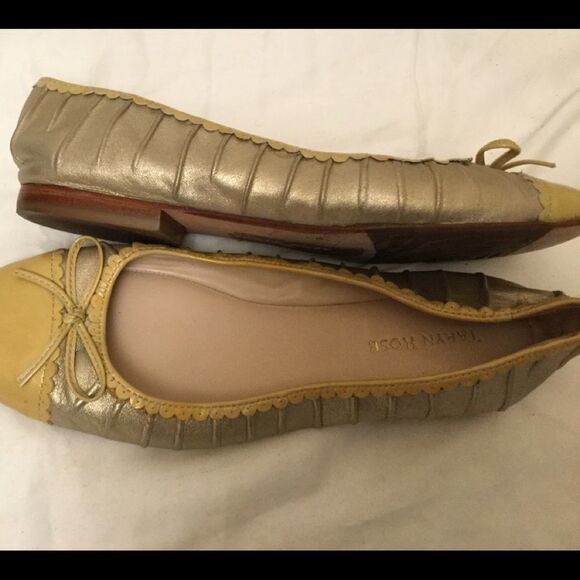 TARYN ROSE BAMBI BALLET FLATS BEIGE LEATHER YELLOW - Picture 5 of 8
